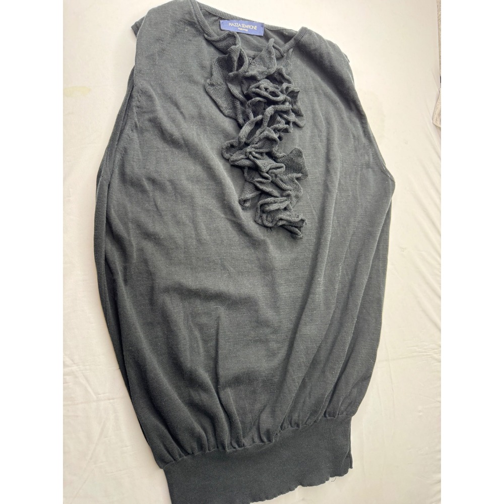 Piazza Sempione Black Sleeveless Ruffle Front Knit Top Made in Italy